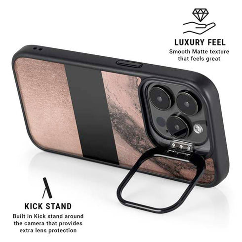 Rose Gold and Black Marble iPhone 14 Pro Kickstand Case